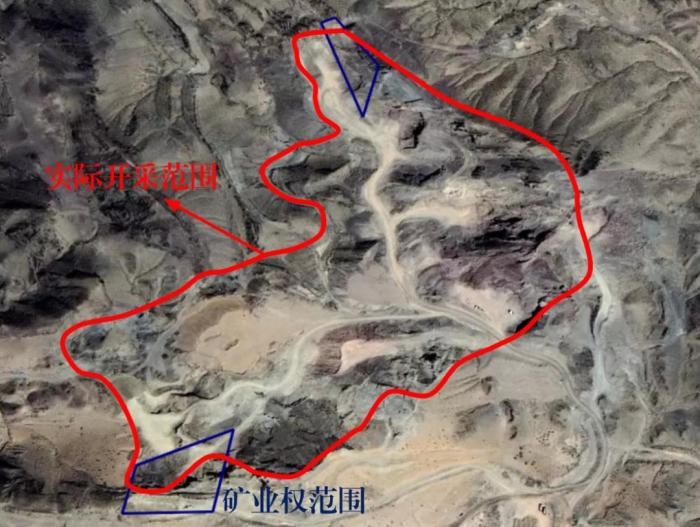 2021年5月的衛(wèi)星遙感影像顯示，白土崗子石料廠礦業(yè)權(quán)面積僅16.65畝，越界開(kāi)采達(dá)207畝，超出12.4倍