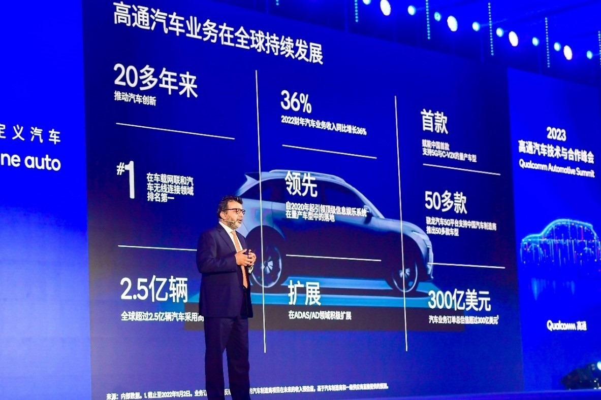 高通技術(shù)公司高級(jí)副總裁兼汽車業(yè)務(wù)總經(jīng)理Nakul Duggal發(fā)表主題演講。（受訪者供圖）