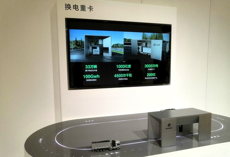 零碳產(chǎn)業(yè)園中換電重卡項目的演示模型。人民網(wǎng)記者 孫博洋攝