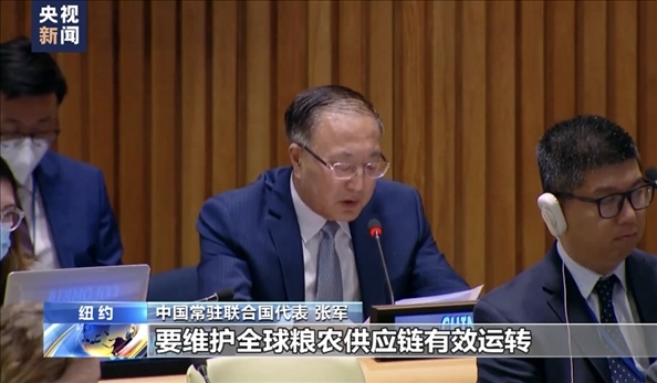△2022年7月，第76屆聯(lián)合國(guó)大會(huì)舉行高級(jí)別特別會(huì)議。“全球發(fā)展倡議之友小組”就糧食安全問題闡述小組成員共同立場(chǎng)。