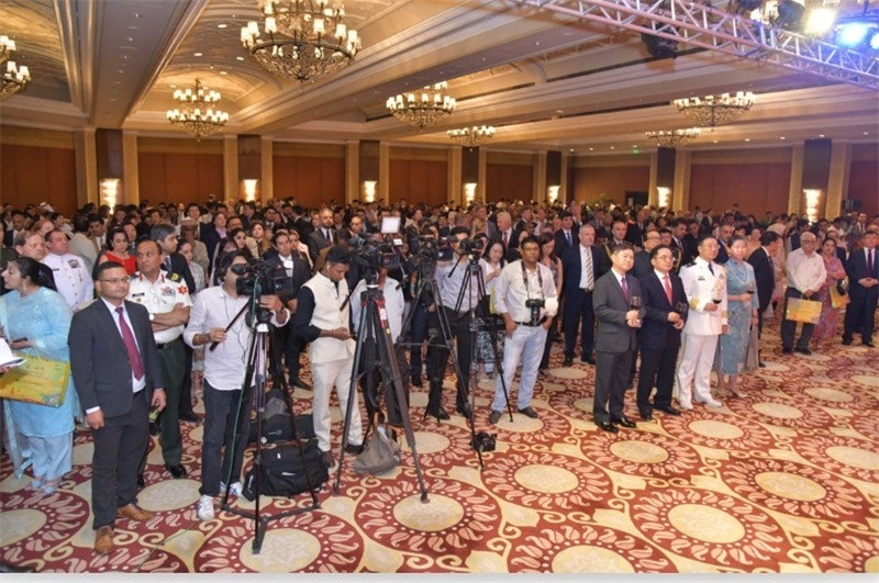 印度各界人士，各國(guó)駐印使節(jié)及外交官，中資企業(yè)、留學(xué)生和華僑華人等700余人出席招待會(huì)活動(dòng)現(xiàn)場(chǎng)。中國(guó)駐印度大使館供圖