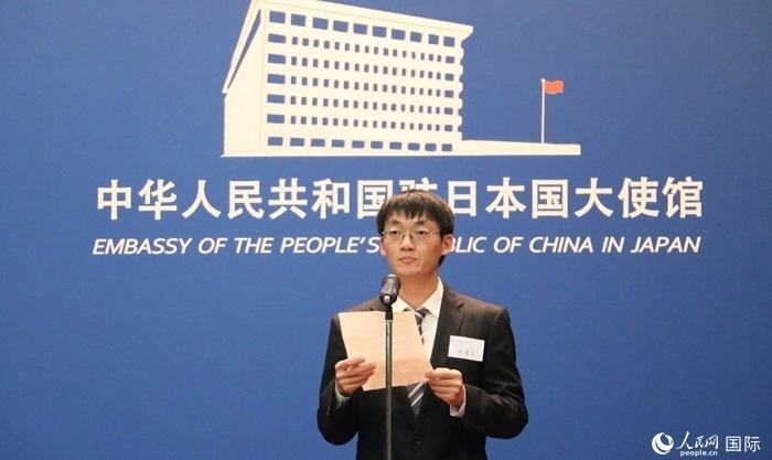 獲獎學(xué)生代表、大阪大學(xué)博士生劉亞飛發(fā)表感言。人民網(wǎng) 許可攝