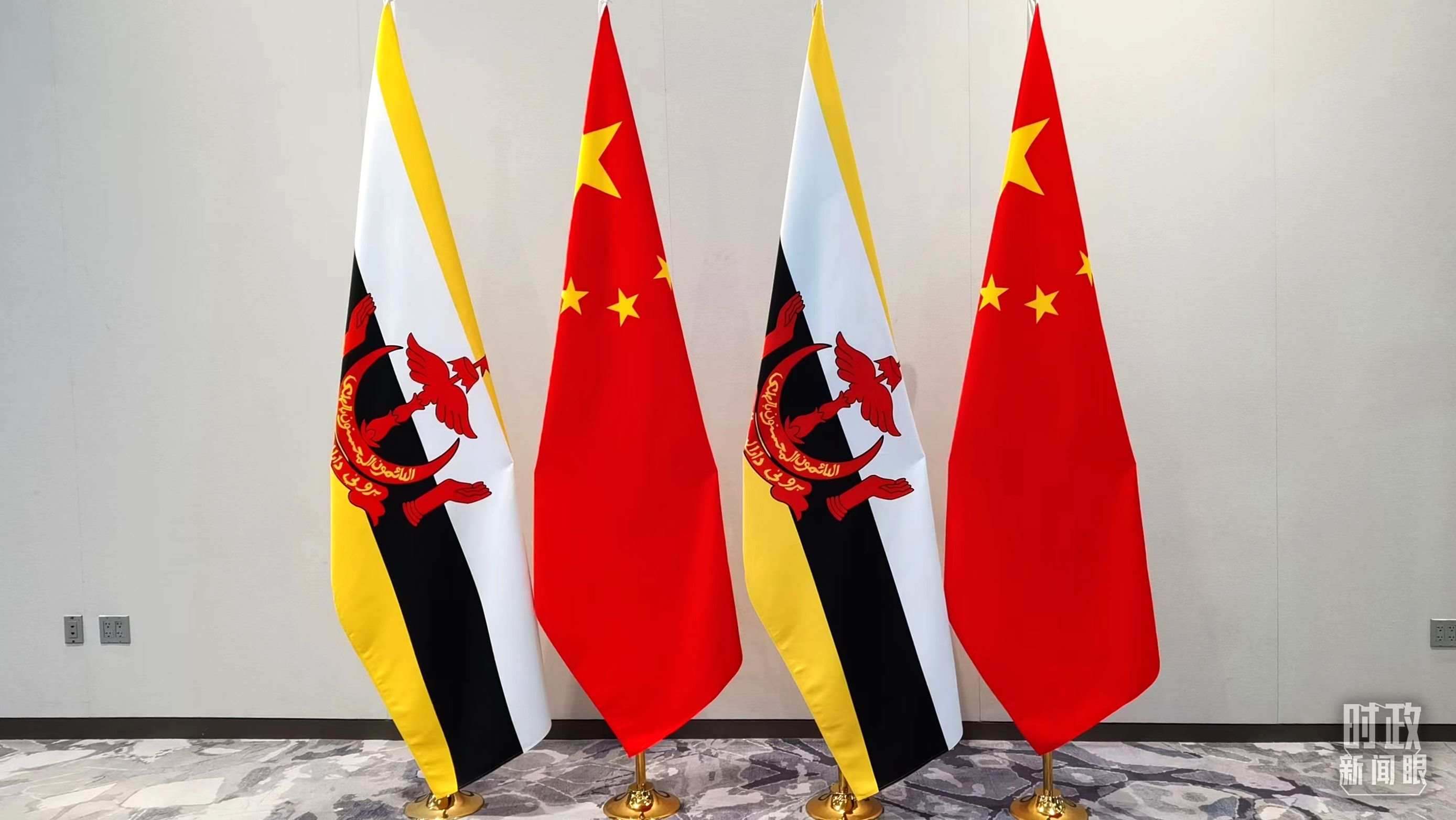 △會談現(xiàn)場的中文兩國國旗。（總臺央視記者郭鴻拍攝）