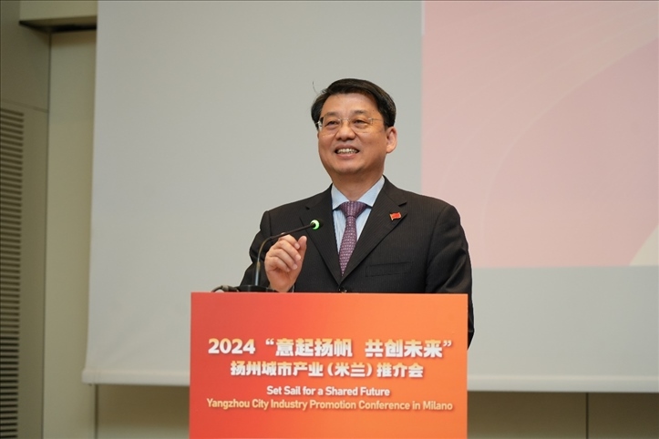 中國駐米蘭總領(lǐng)事劉侃寄語中意合作揚帆遠(yuǎn)行。 主辦方供圖
