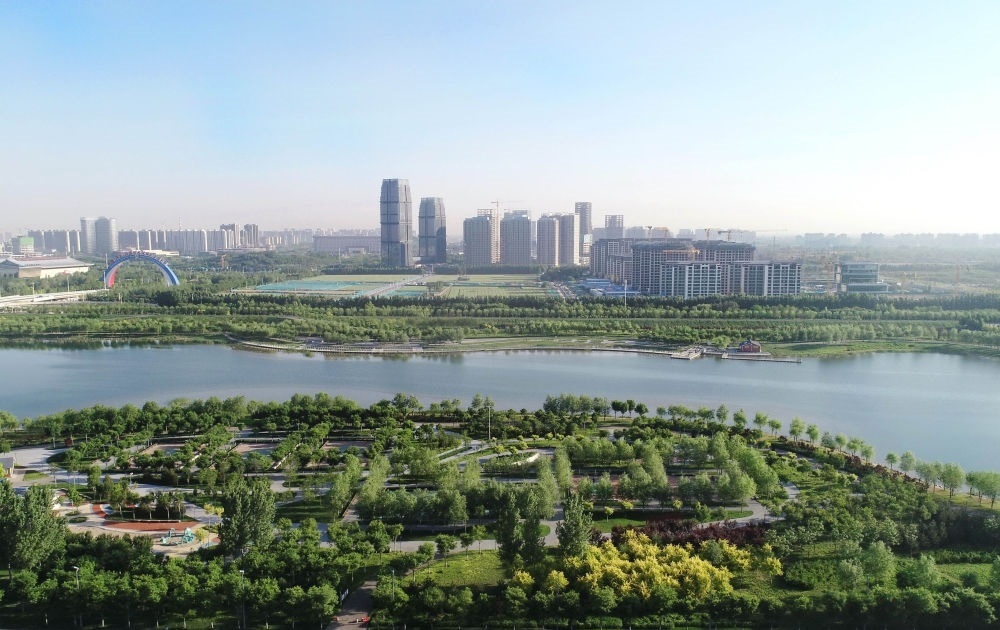 石家莊市滹沱河景色（2022年5月16日攝，無人機(jī)照片）。新華社記者 楊世堯 攝