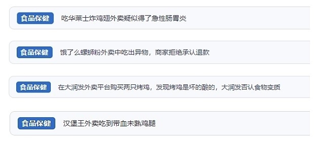 網(wǎng)友涉及外賣的相關(guān)投訴。（“人民投訴”用戶投訴截圖）