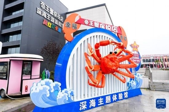 這是9月20日拍攝的位于吉林省琿春市的東北亞跨境電商產(chǎn)業(yè)園內(nèi)的帝王蟹保稅店。新華社記者 許暢 攝
