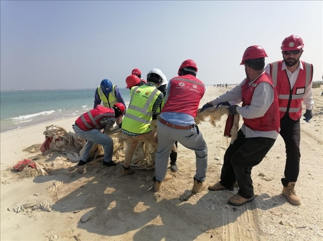 中國電建員工在撿拾海灘垃圾。中國電建供圖