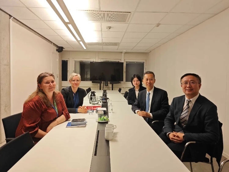 中國駐瑞典大使崔愛民會見瑞典聯(lián)合國教科文組織全國委員會秘書長。中國駐瑞典大使館供圖