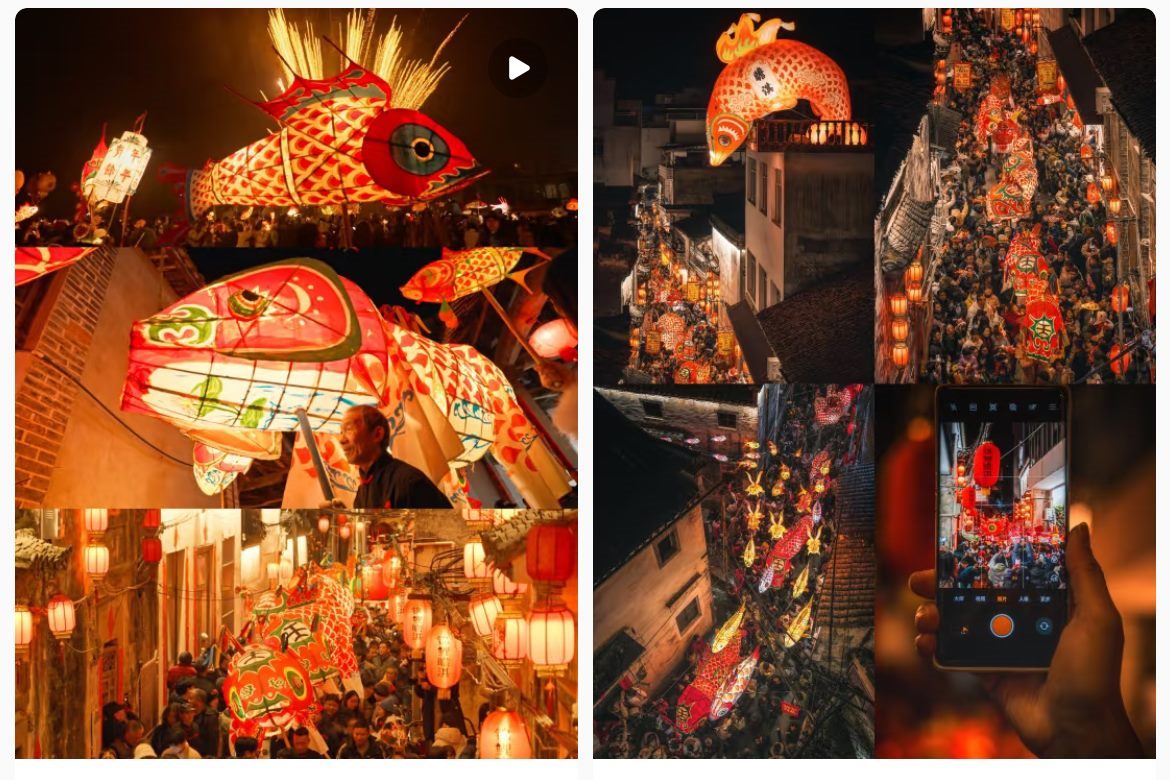 魚燈相關(guān)視頻、圖片獲得數(shù)萬點(diǎn)贊。社交媒體截圖