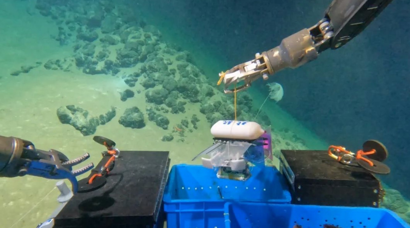 北航深海小型機(jī)器人在深海測試。校方供圖