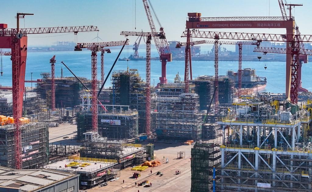 這是3月21日拍攝的天津博邁科海洋工程股份有限公司廠區(qū)一景（無(wú)人機(jī)照片）。新華社記者 趙子碩 攝